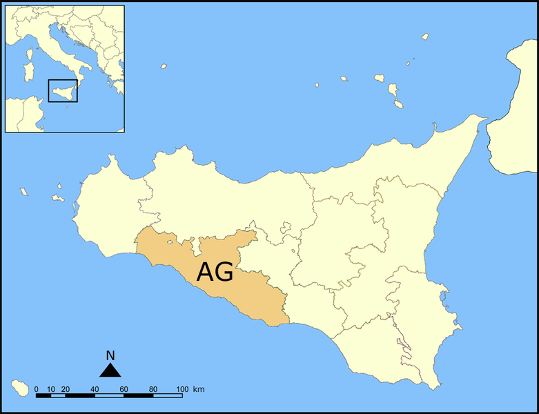 Map of Sicily and the province of Agrigento