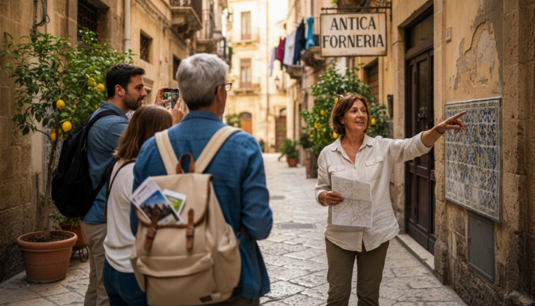 Sicilian guide leading street tour in Palermo