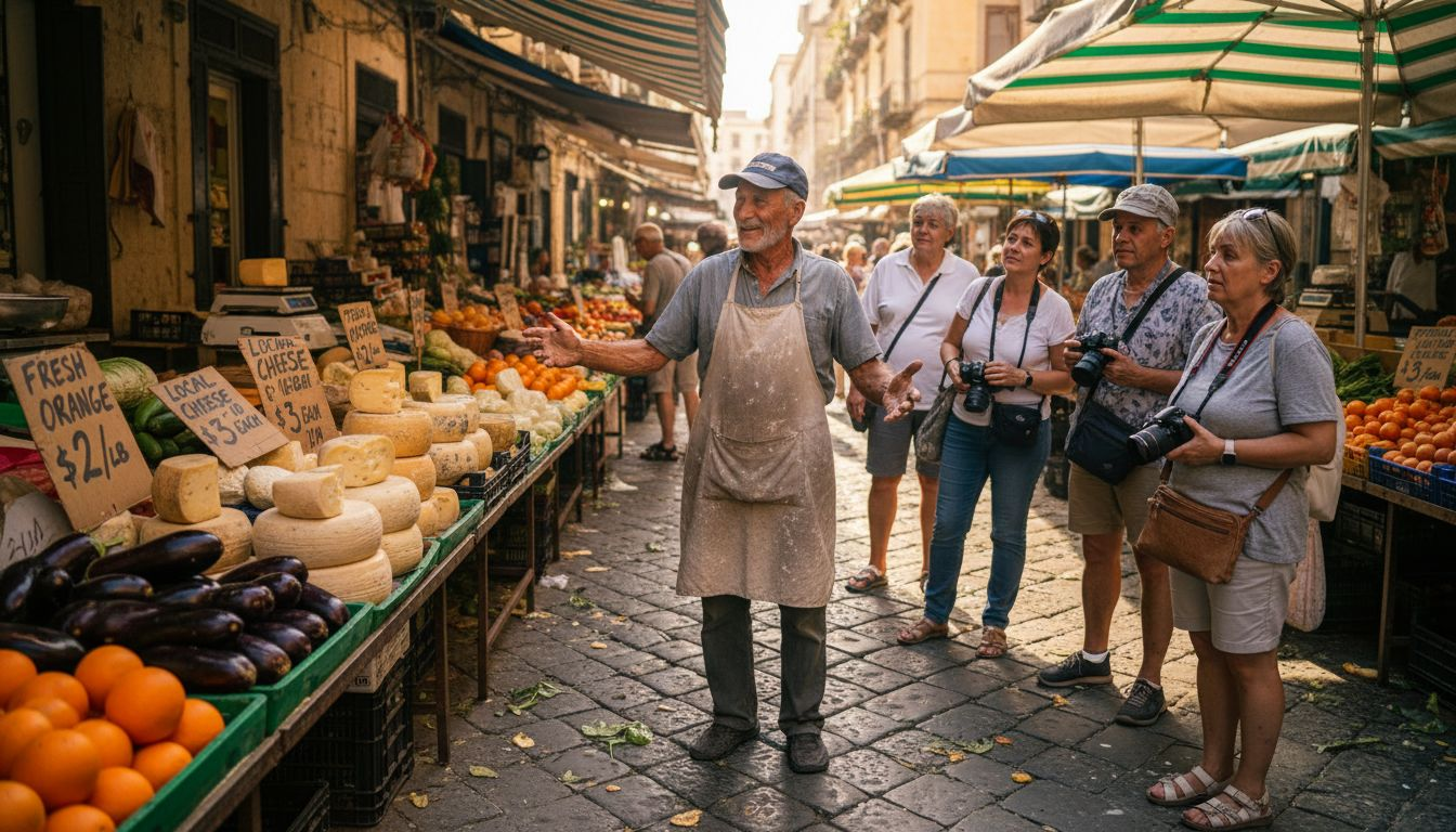 Sicilian guide leading market culinary tour