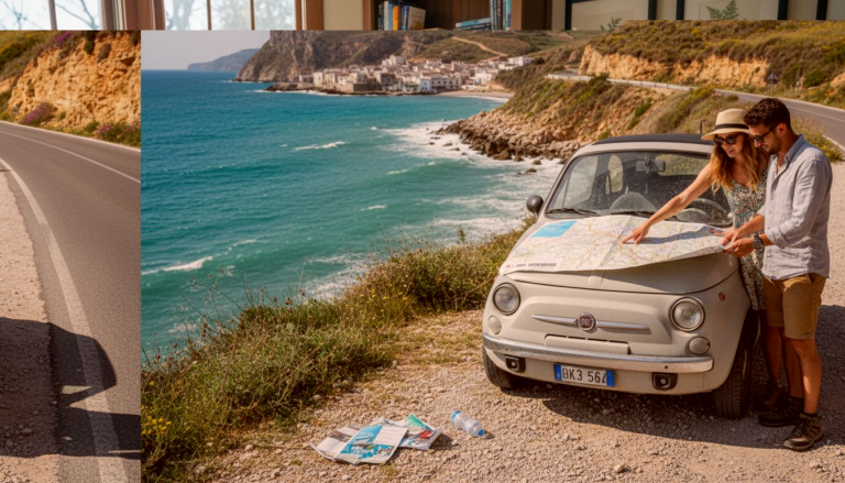 Couple planning Sicily road trip by coast