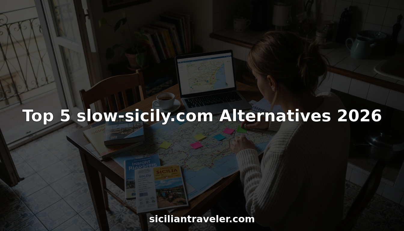 Woman plans Sicily trip with guides and laptop