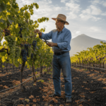 Sicilian grape grower in Etna vineyard