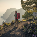 Hiker overlooking Mount Etna trail Sicily
