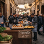 Bustling Sicilian street food market vendors