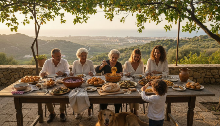 Sicilian family lunch on terrace