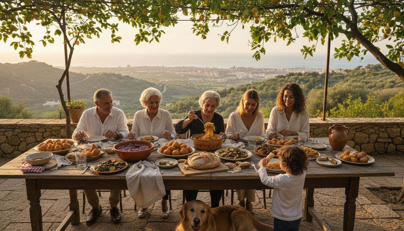 Sicilian family lunch on terrace