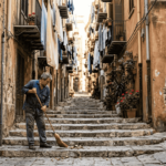 Palermo old street swept at sunrise
