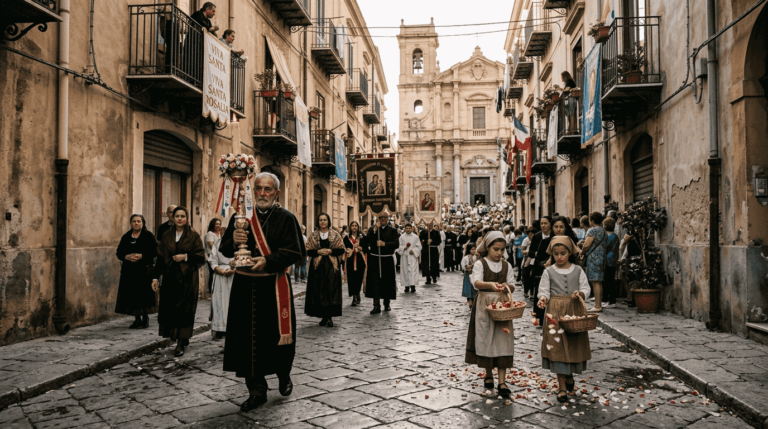 Sicilian religious procession in Palermo street